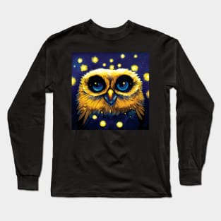 Fluffy Baby Owl in the Night Sky Long Sleeve T-Shirt